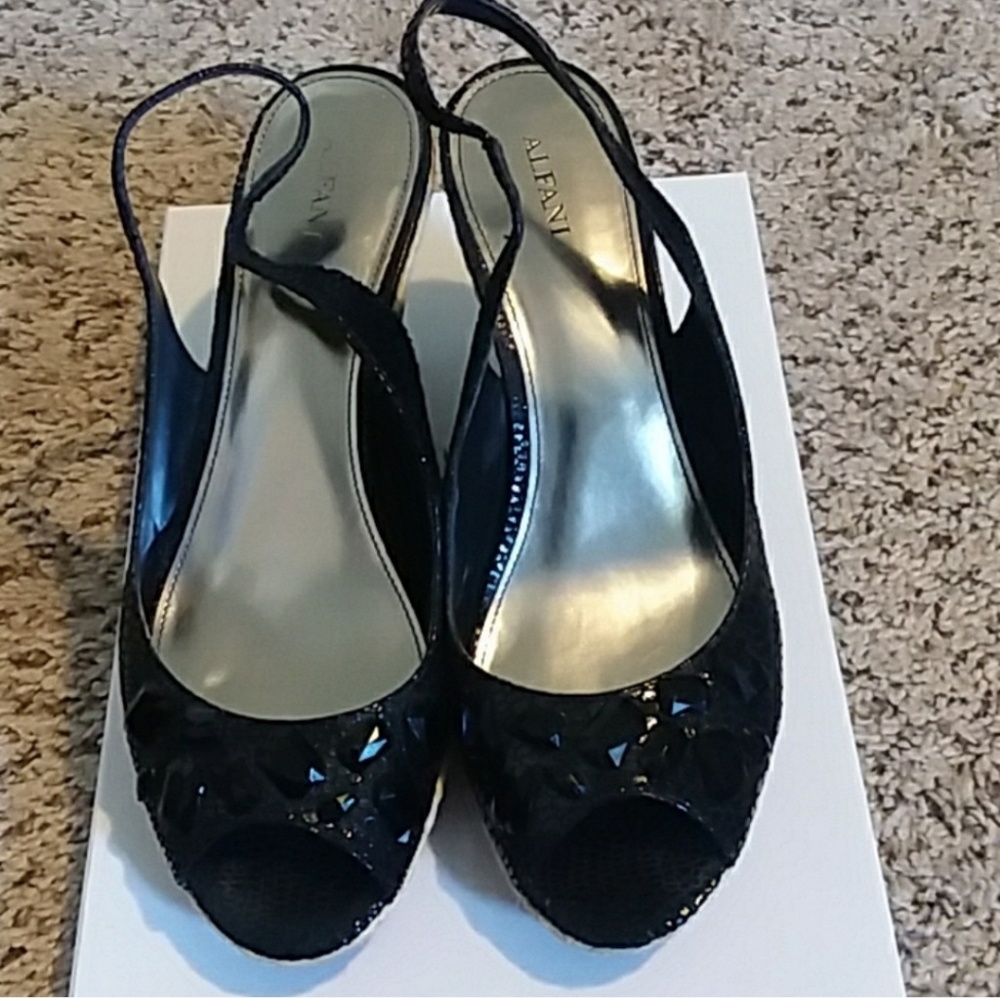 Alfani Candice Black Sparkly Wedges Size 9.5